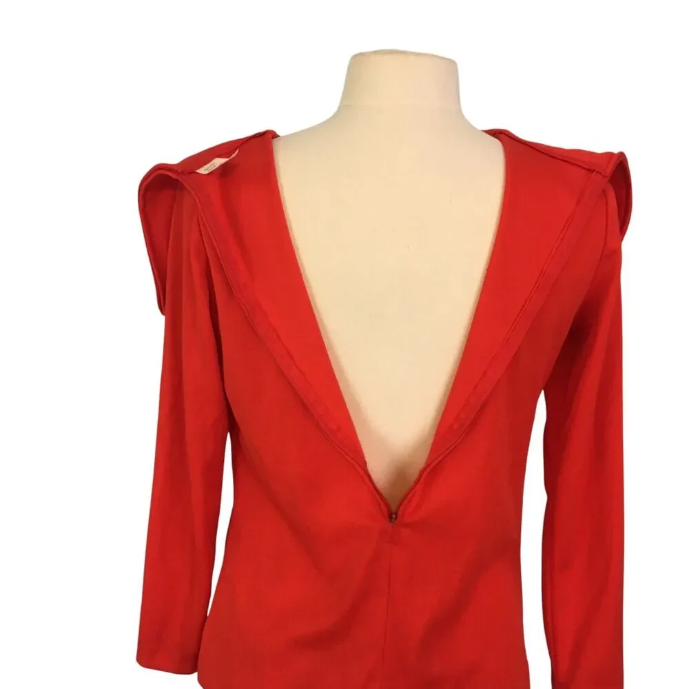 Vintage Red Double Knit Cowl Neck Long Sleeve Shirt Top Turtleneck sz 8, 38 bust